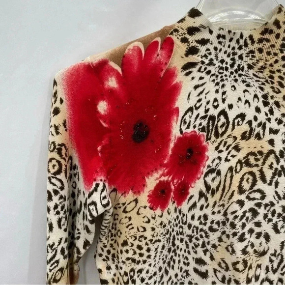 Avvenire Women's Animal Print Sweater Small White Red Black Floral Long Sleeve - Picture 4 of 11